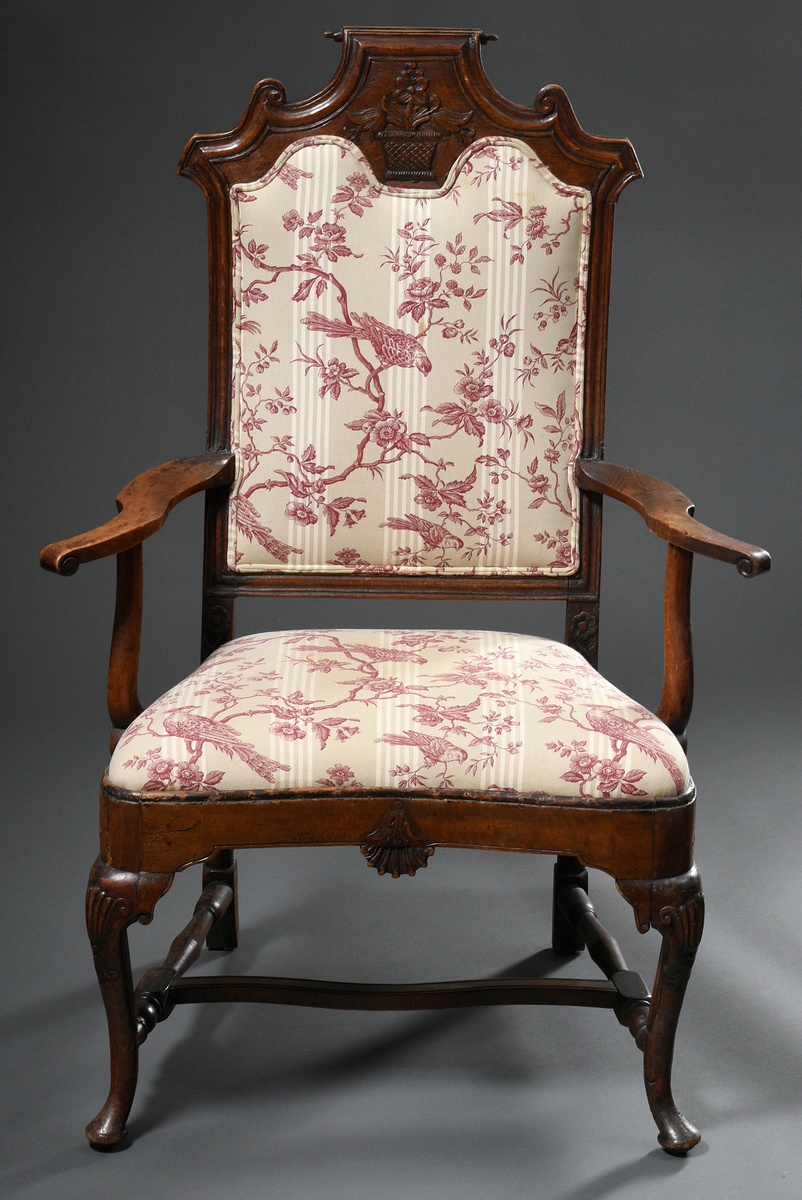 Oak baroque armchair with floral carved backrest, West German 18th century, h. 49/119cm, somewhat u - Image 2 of 6