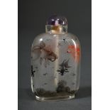 Glas Snuffbottle mit feiner Neihua Innenmalerei "6 Schleierschwänze im Wasser", H. 7,2cm