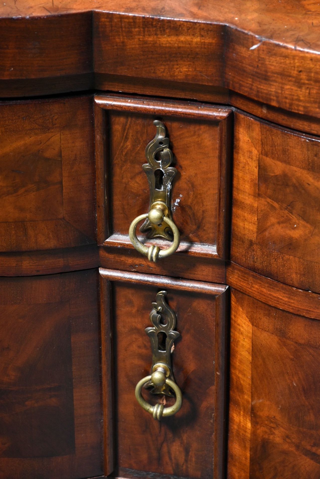 Biedermeier mirrored chest of drawers with half columns on the sides and a curved front as well as  - Image 5 of 12