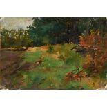 Herbst, Thomas Ludwig (1848-1915) "Waldrand", Öl/Karton, u.l. sign., 39x56,5cm, Ecken bestoßen, Ran