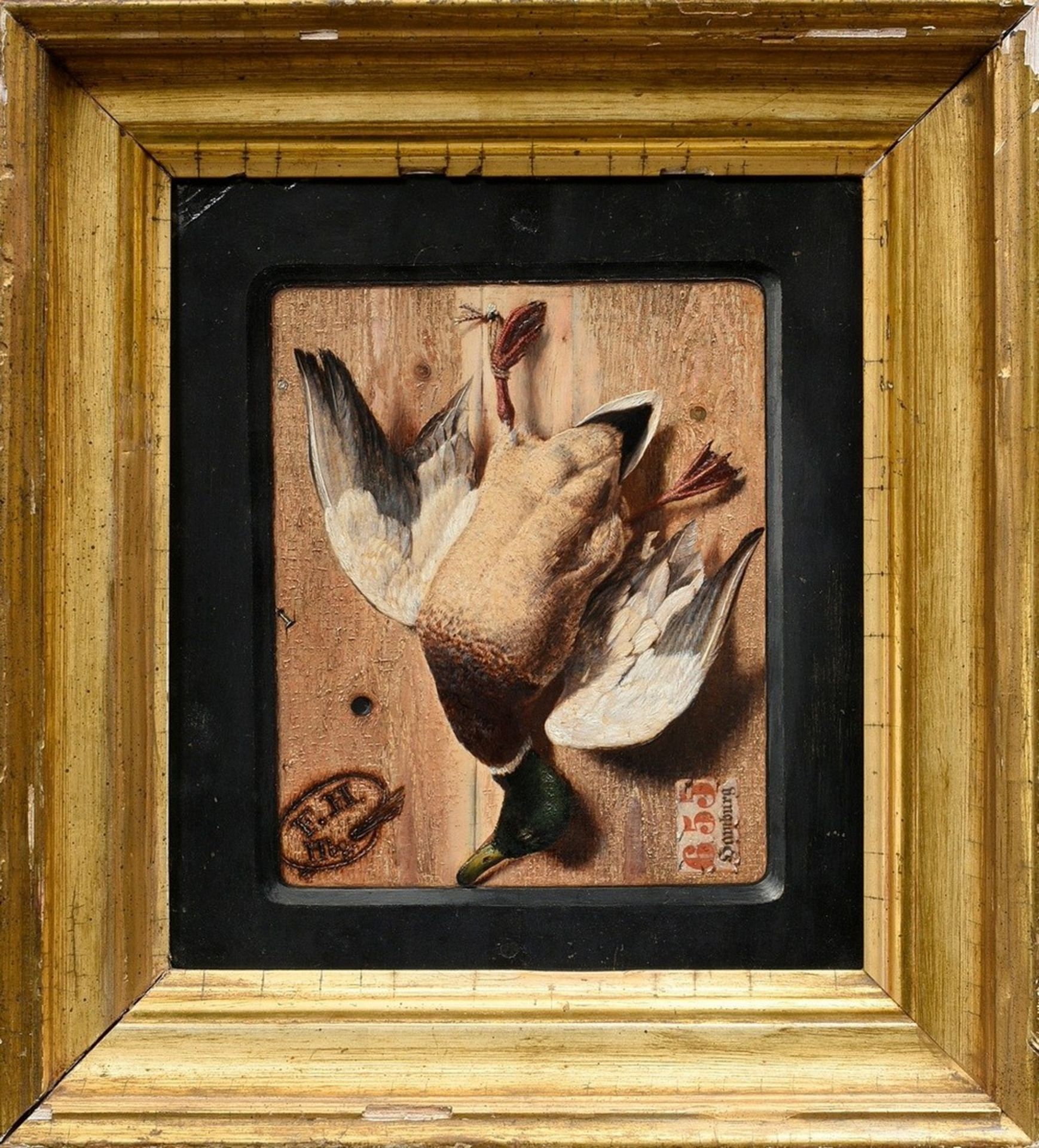 Heimerdinger, Friedrich (1817-1882) "A Wild Duck", oil/cardboard, trompe l'oeil, monogr. on the low - Image 2 of 6