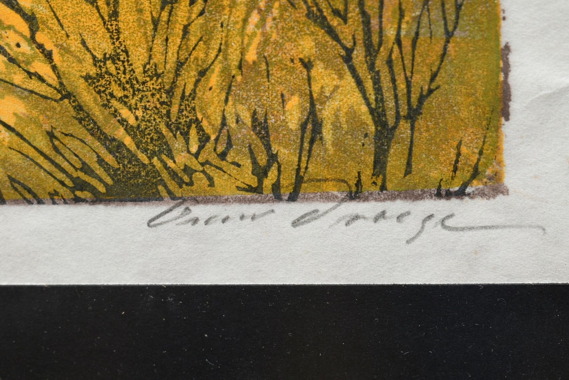 Droege, Oskar (1898-1983) "Seeufer im Herbst", u.r. sign., PM 43x29,2cm (m.R. 66,5x50,5cm), min. we - Bild 3 aus 3