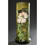 Jugendstil Vase mit floralem Dekor "Mohnblüte" in polychromer Emaillemalerei über gedrucktem Goldde