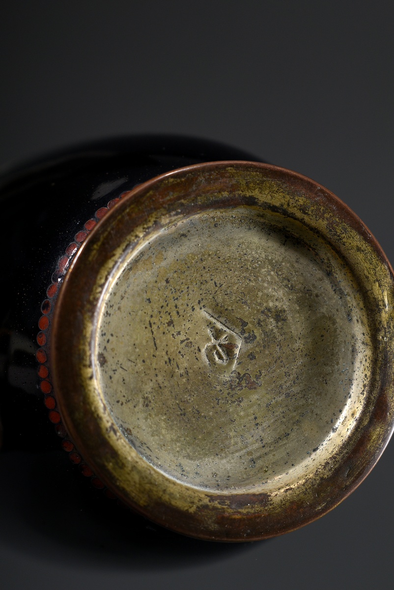 Pair of fine Japanese cloisonné vase "Dragon" on black background, maker's mark on the bottom, Meij - Image 6 of 6