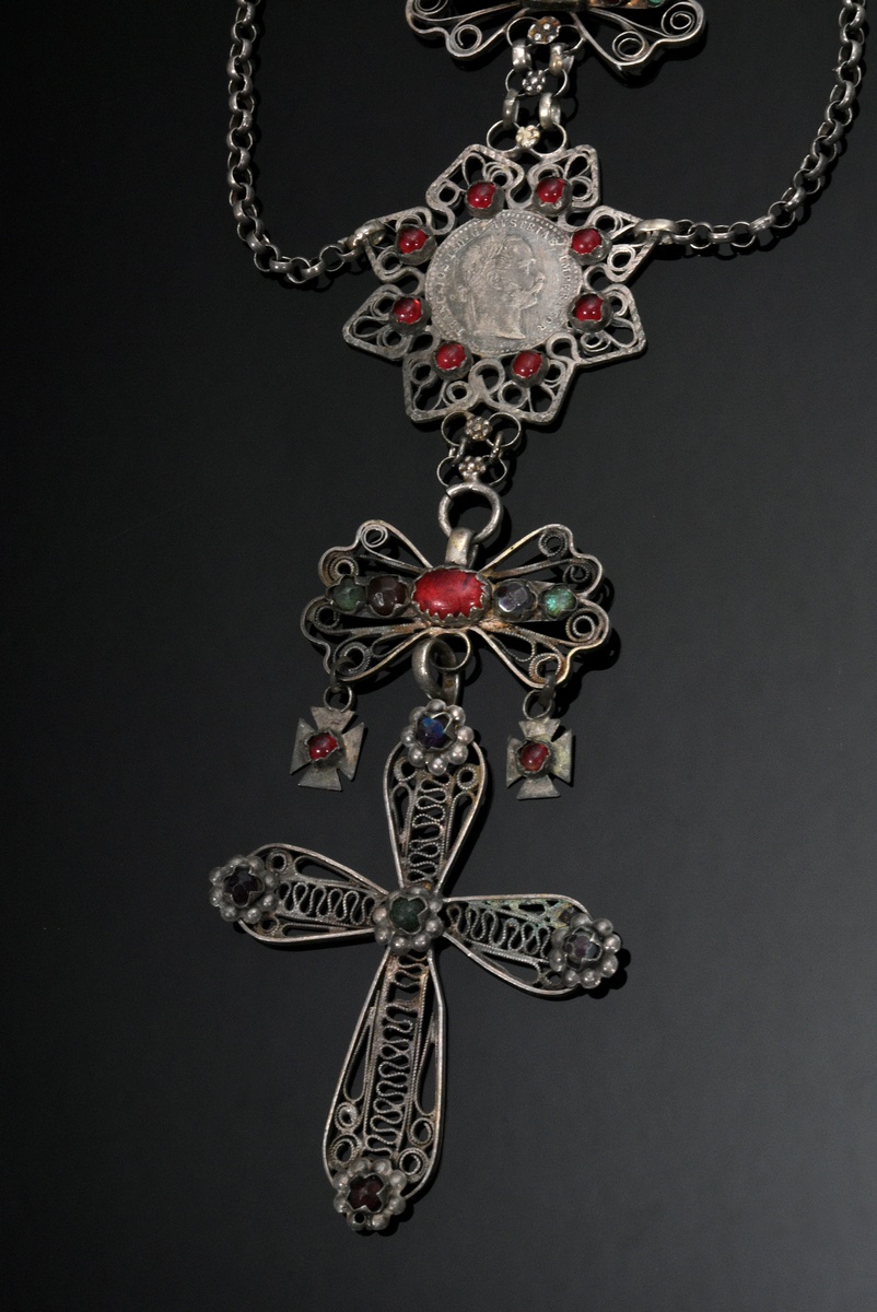 2 Various pieces of Austrian traditional costume jewellery, 19th century: silver bust pendant with  - Image 3 of 10