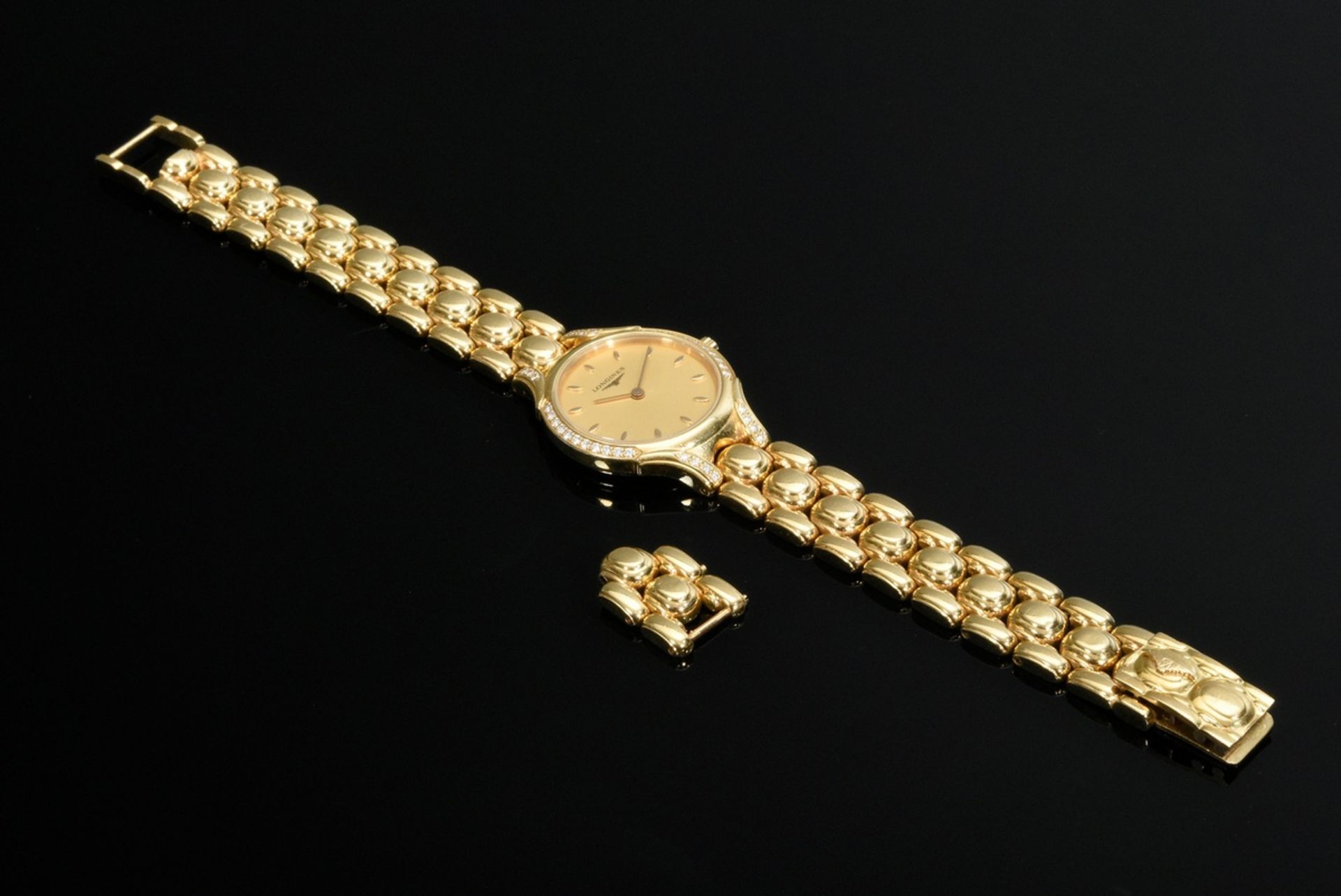 Longines "Conquest" yellow gold 750 wristwatch with diamond bezel (total approx. 0.38ct/VSI/W), qua - Image 5 of 5