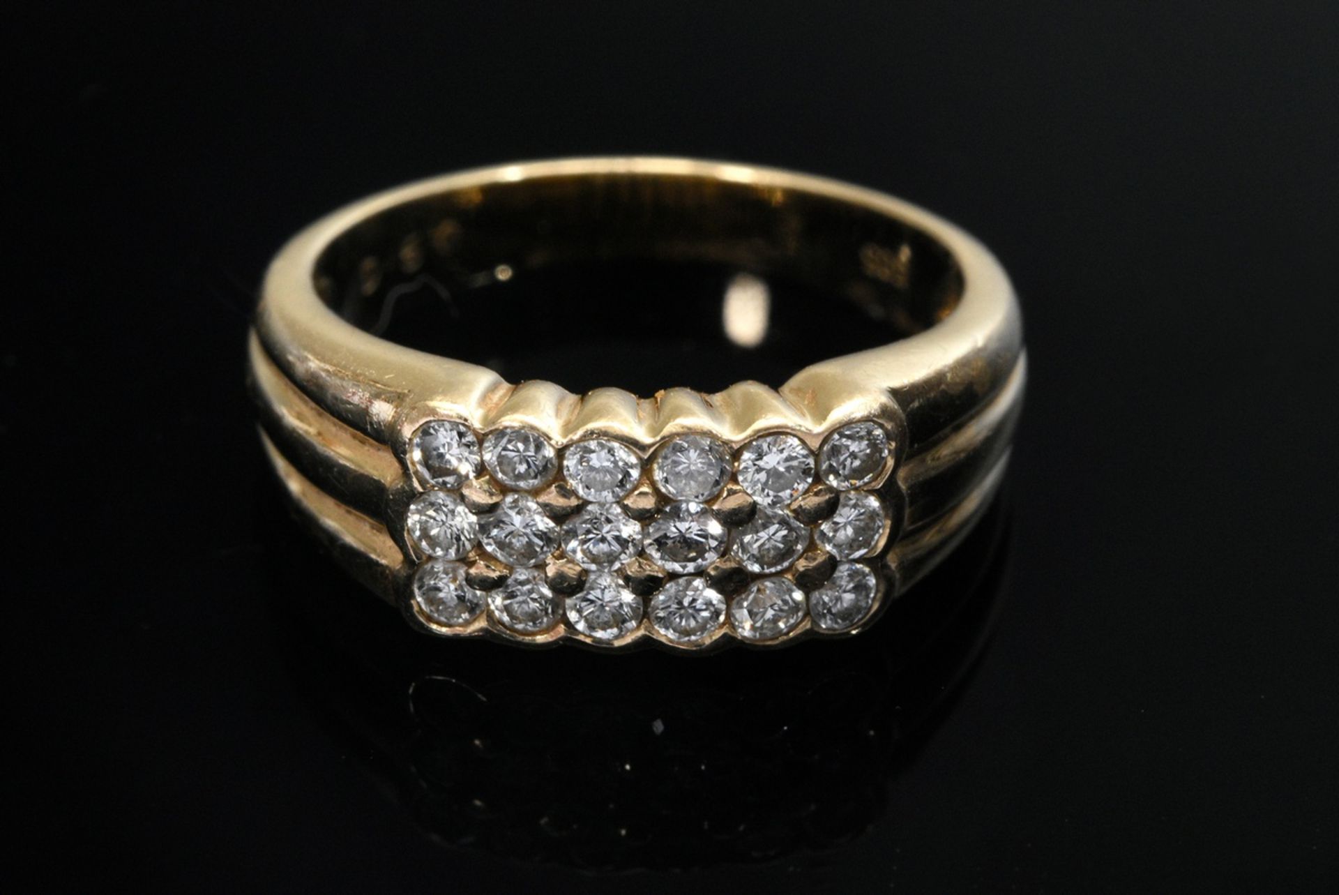 Gelbgold 585 Ring mit Brillanten (zus. ca. 0.51ct/SI/TW-TCR), 4,3g, Gr. 53 - Bild 4 aus 4