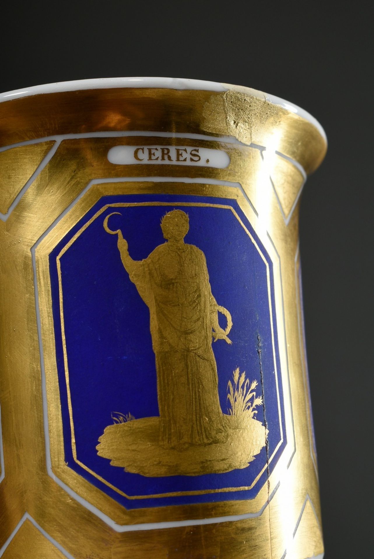 A richly gilded KPM Empire cup on paw feet with etched mythological silhouettes of "Hygea", "Ceres" - Image 4 of 5