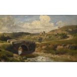 Unbekannter Künstler des 19.Jh. „Zwei Wanderer in hügeliger Landschaft“ 1873, Öl/Leinwand, u.l. mon