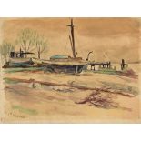 Kayser, Jean Paul (1869-1942) "Bootsliegeplatz", Bleistift/Aquarell, u.l. sign., 29x39cm, leicht ve