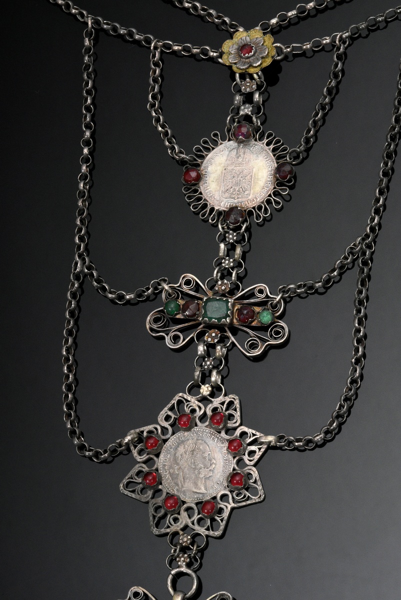 2 Various pieces of Austrian traditional costume jewellery, 19th century: silver bust pendant with  - Image 10 of 10