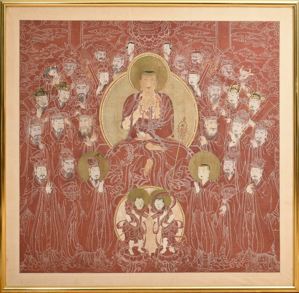 Large altarpiece "Chijang Posal" Ruler of the Underworld (Chinese: Dizang Pusa; Sanskrit: Bodhisatt - Image 2 of 8