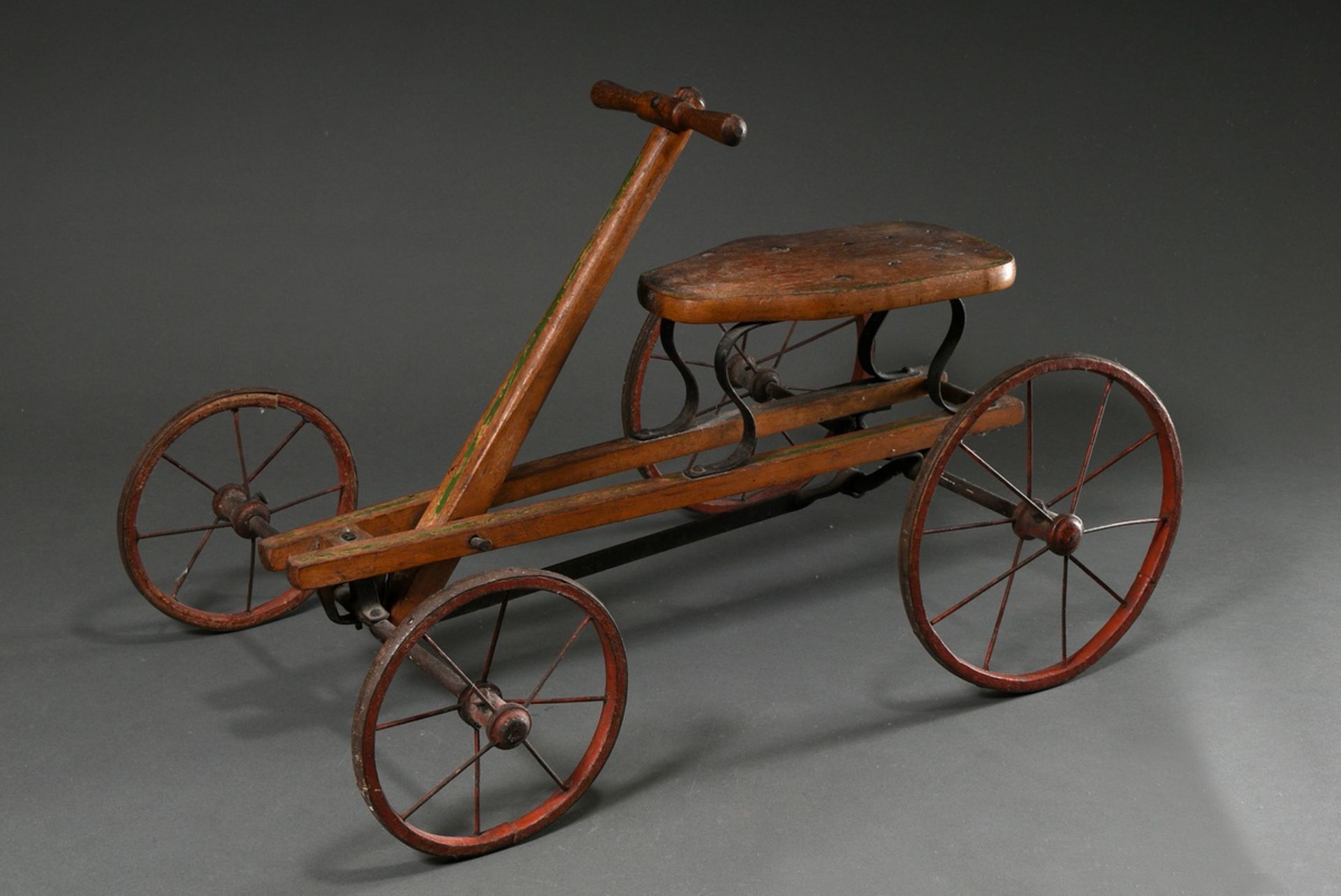 2 Various parts toys: old wooden/metal children's vehicle with hand drive (30x70cm) and children's  - Image 4 of 6