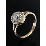 Zarter Gelbgold 585 Ring mit Diamanten im Alt- und Rosenschliff (zus. ca. 0.35ct/SI-P2/CR-C), 2,2g,