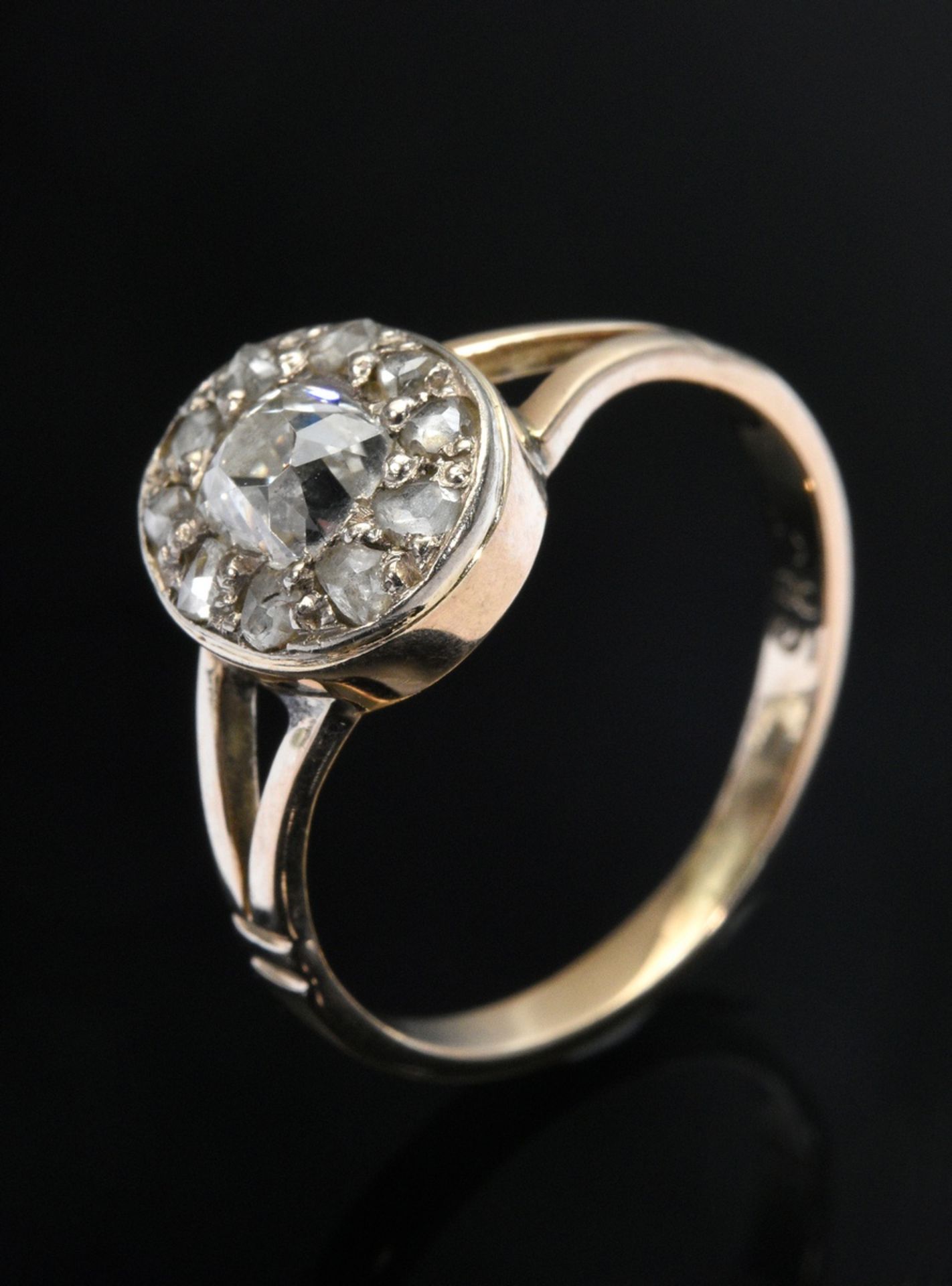 Delicate yellow gold 585 ring with old and rose cut diamonds (together approx. 0.35ct/SI-P2/CR-C), 