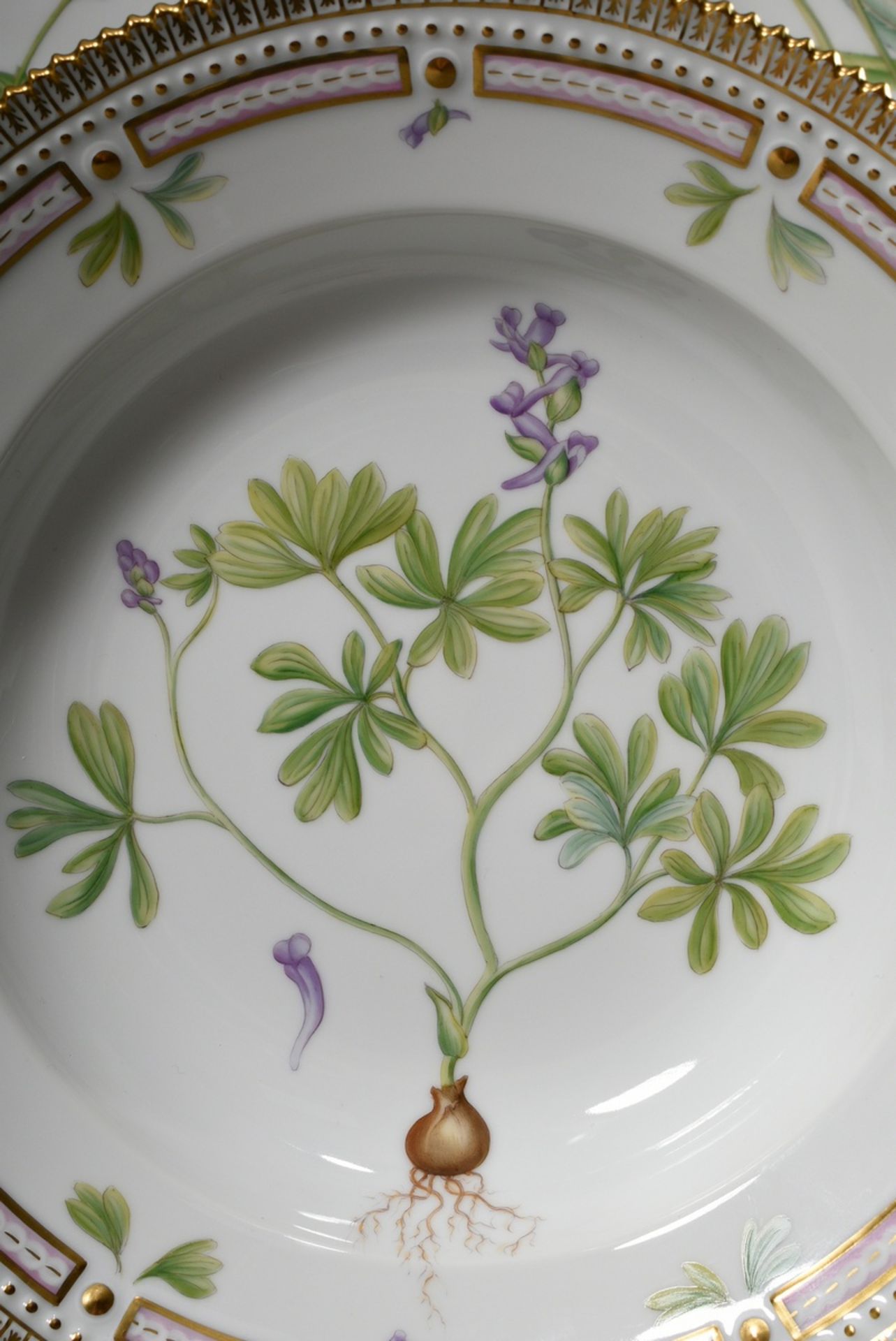 7 Royal Copenhagen "Flora Danica" plate with polychrome painting in the mirror and gold decorated s - Image 4 of 17