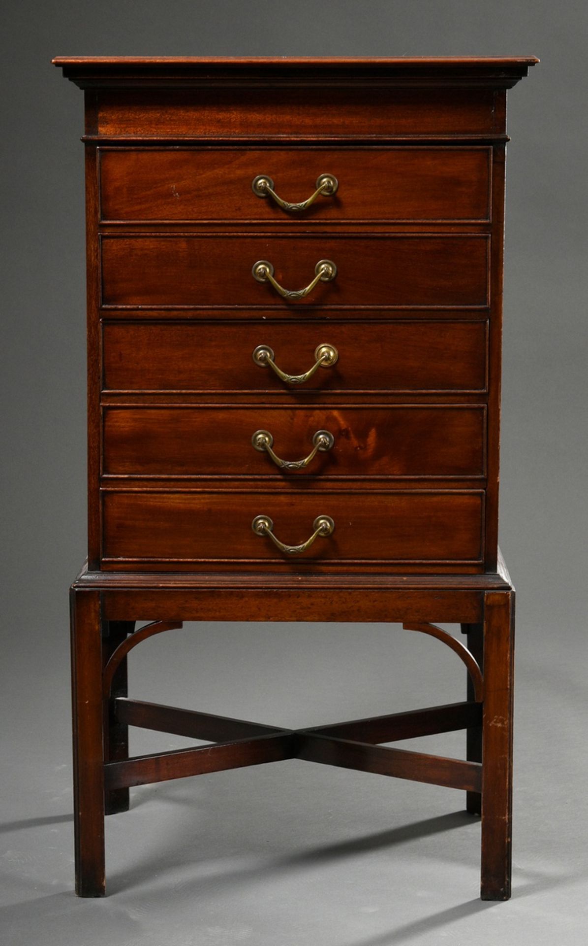 Tall mahogany music or file chest with 5 hinged drawers, England around 1900/1920, 95x52,5x38,5cm