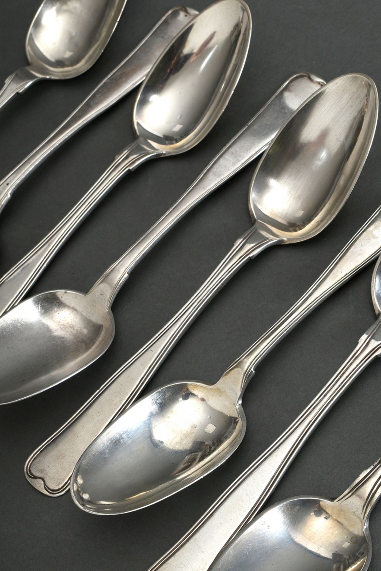 8 Various North German spoons "thread pattern", verso partly with engraved owner's note, MM a.o.: D