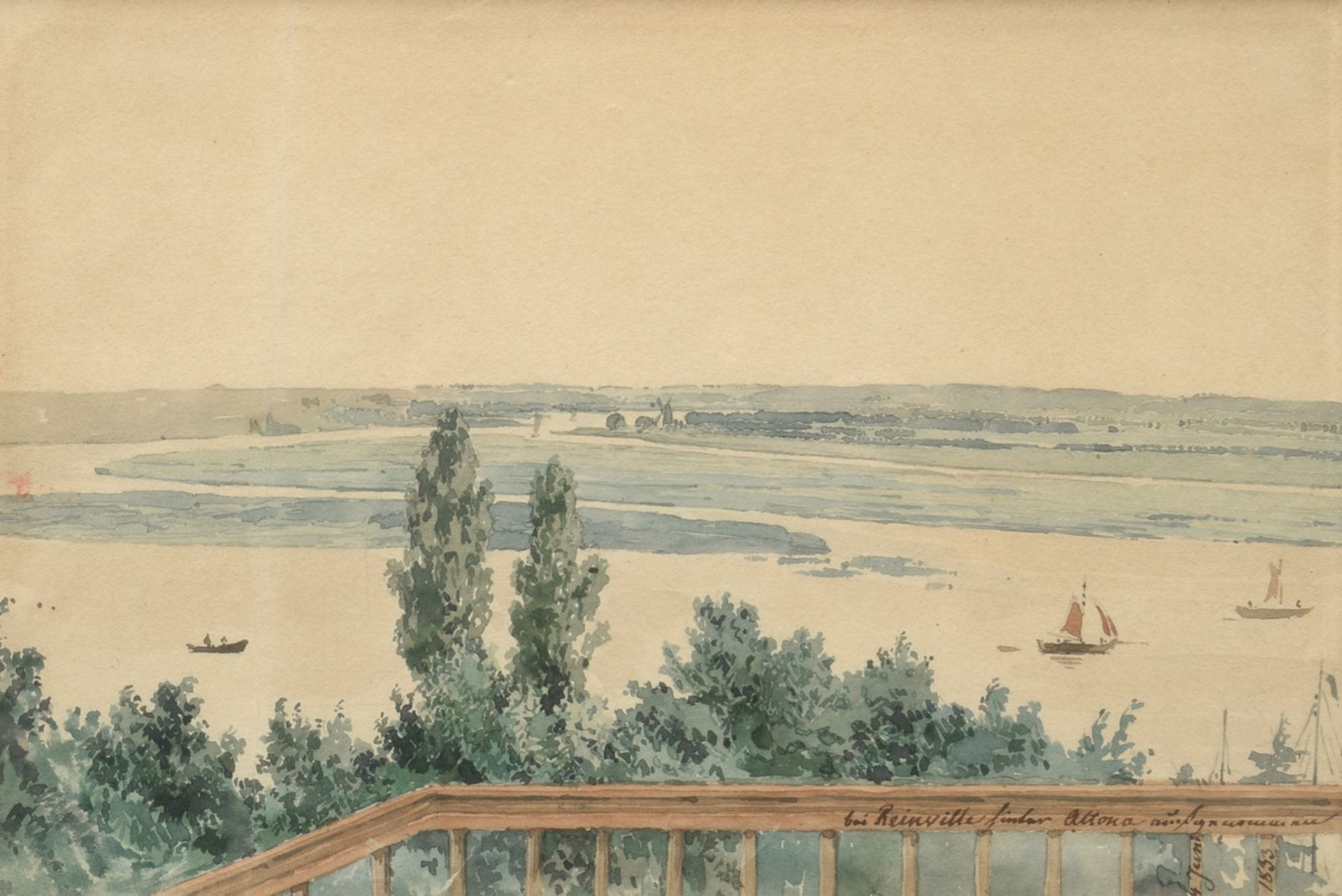 Unbekannter Künstler des 19.Jh. „Bei Rainville/Altona“ 1833, Aquarell/Papier, u.r. bez./dat., 15x22