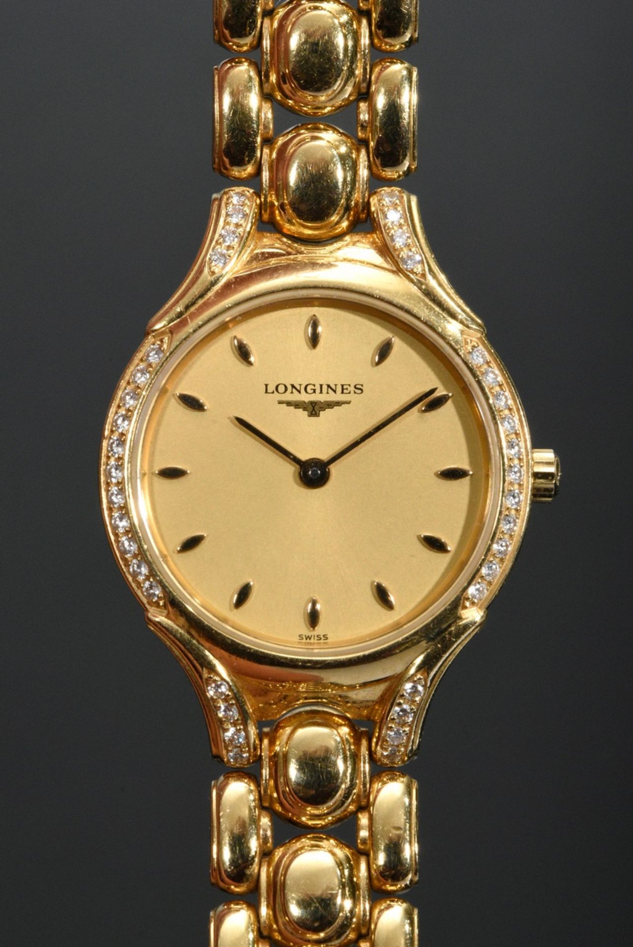 Longines "Conquest" yellow gold 750 wristwatch with diamond bezel (total approx. 0.38ct/VSI/W), qua - Image 4 of 5