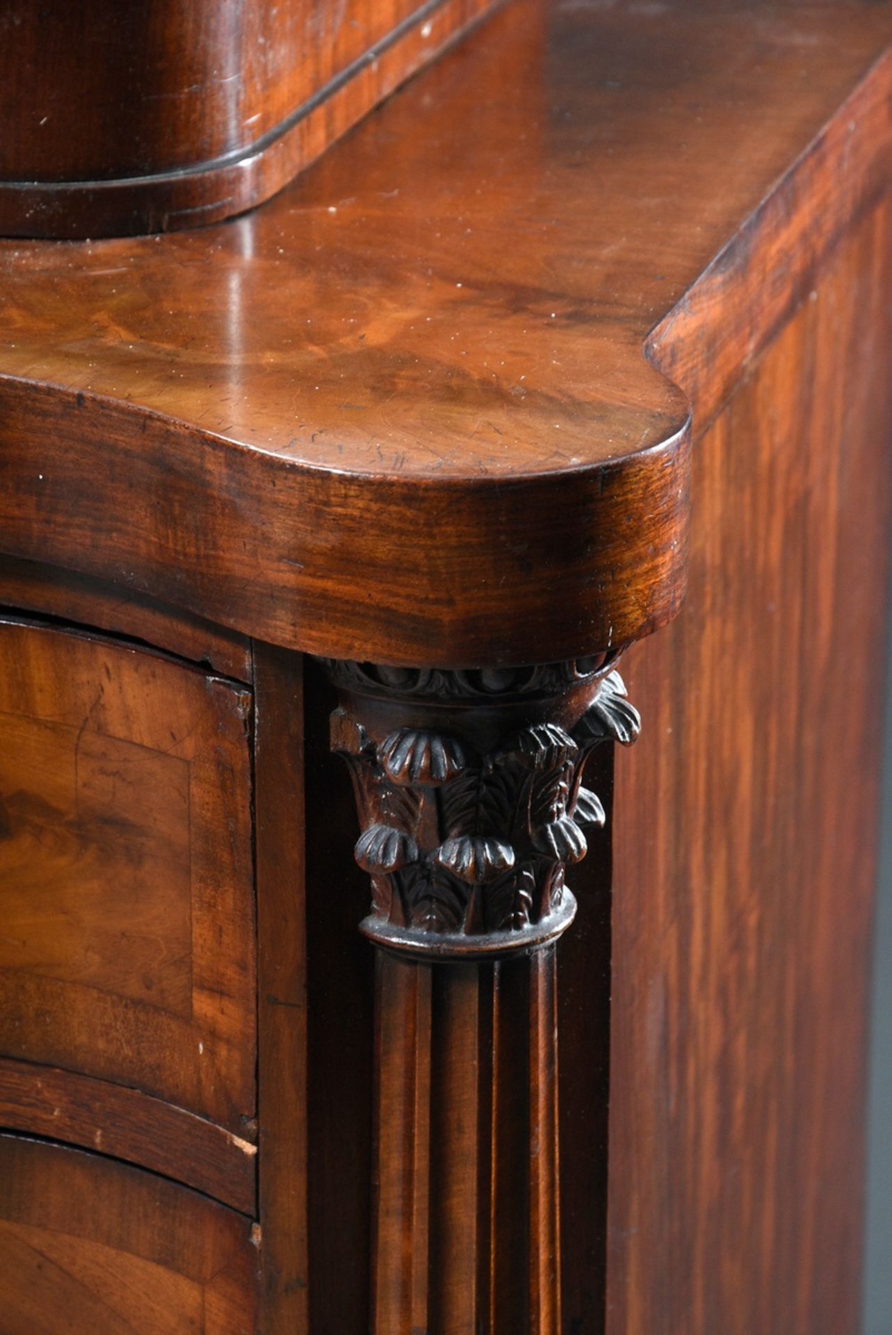 Biedermeier mirrored chest of drawers with half columns on the sides and a curved front as well as  - Image 6 of 12