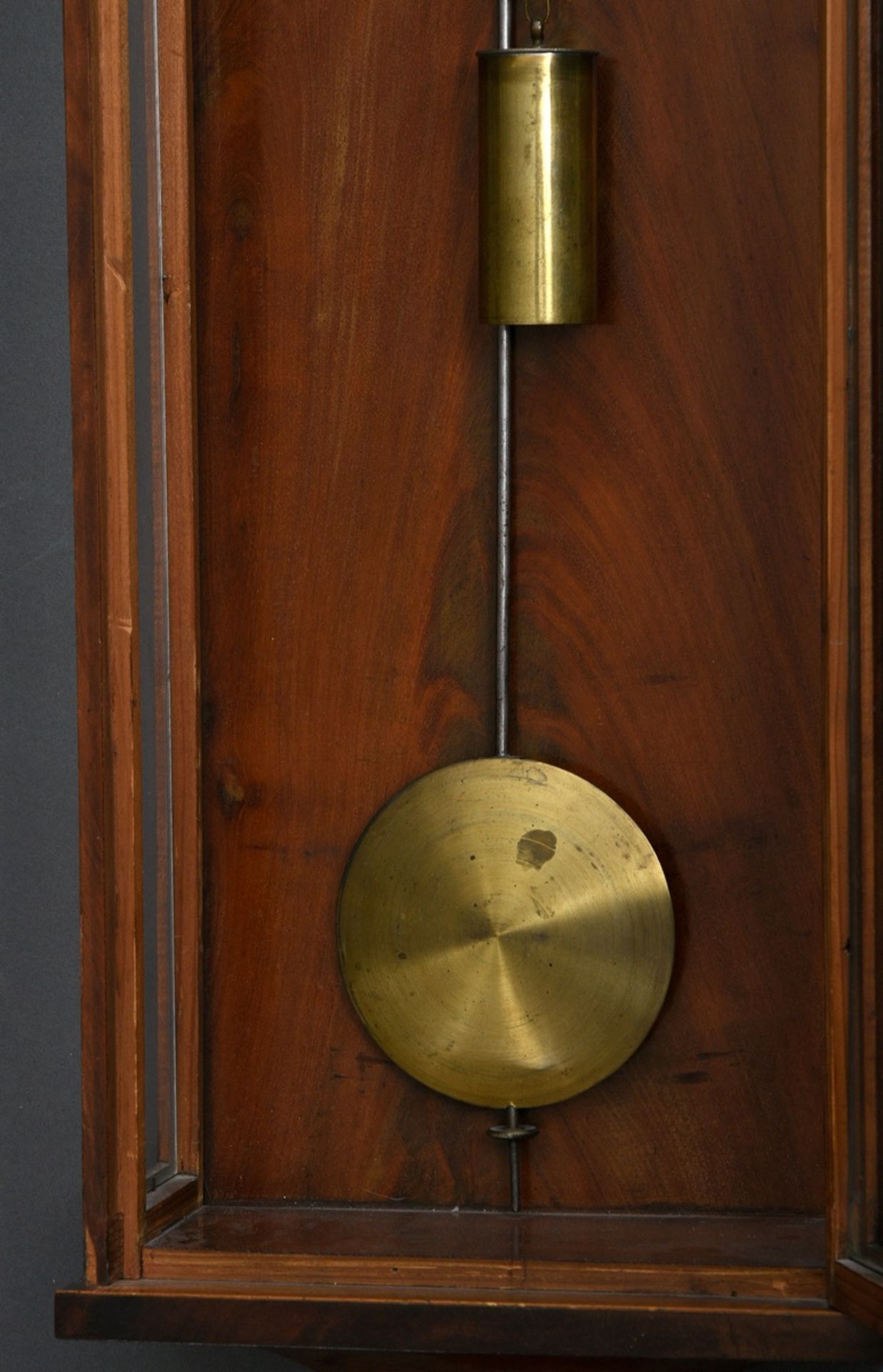 Viennese Laterndl clock in mahogany case with strap inlays, c. 1840, c. 90x27x12cm, dial and pendul - Image 3 of 4