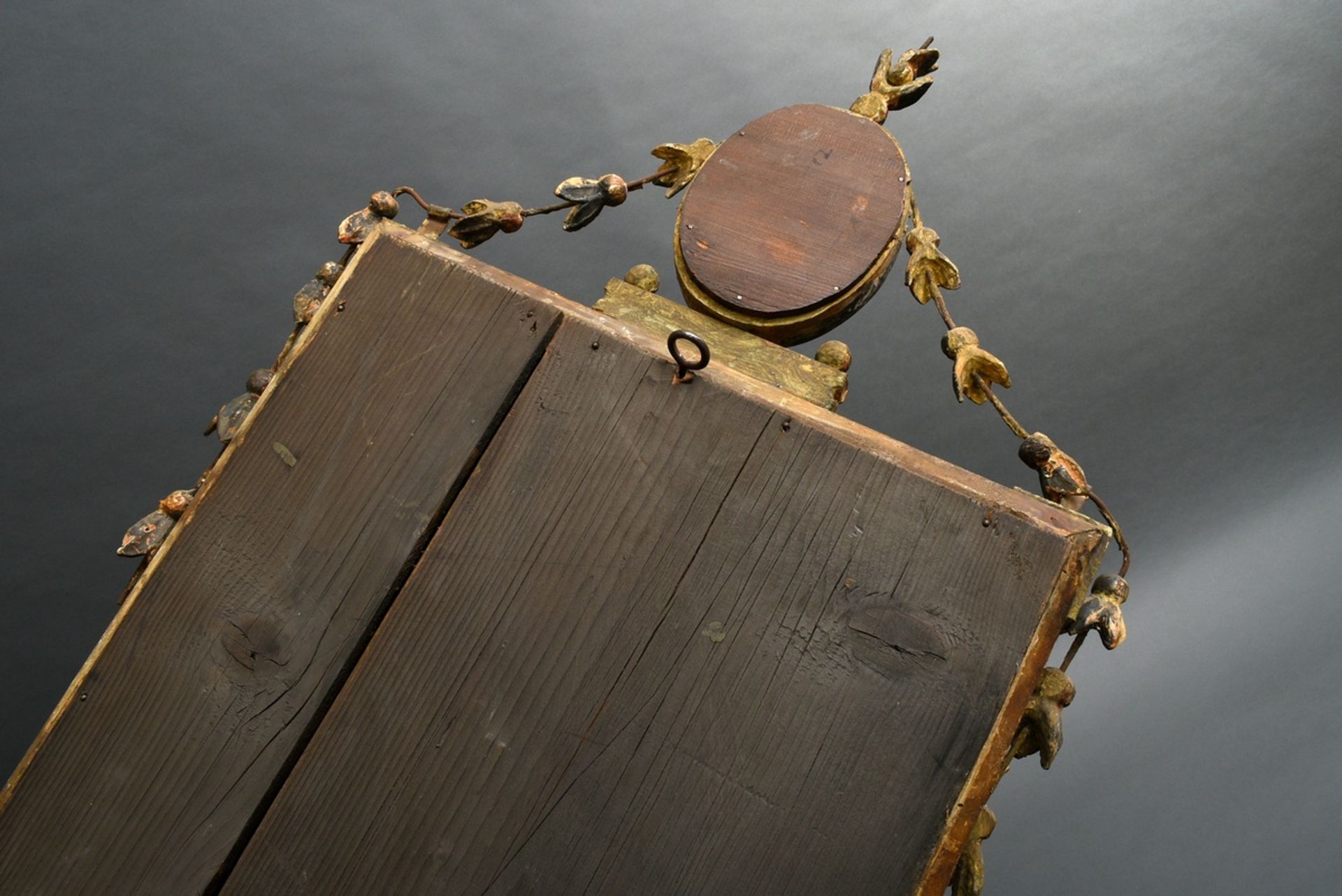 Gilded classicistic console mirror with filigree floral festoons and rosette frame as crowning, old - Image 4 of 5