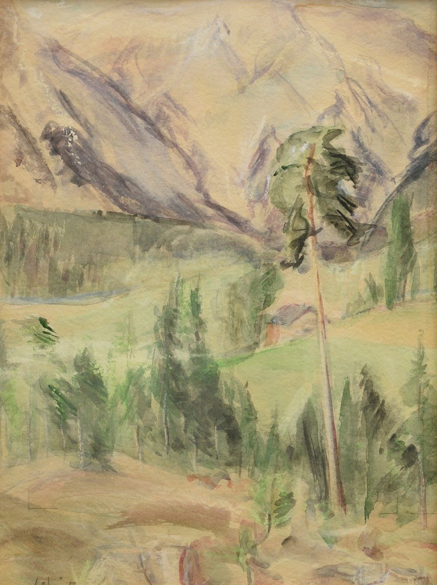 Spielberg, Hertha (1890-1977) "Alpine Landscape", watercolour/cardboard, indistinctly inscr. at low