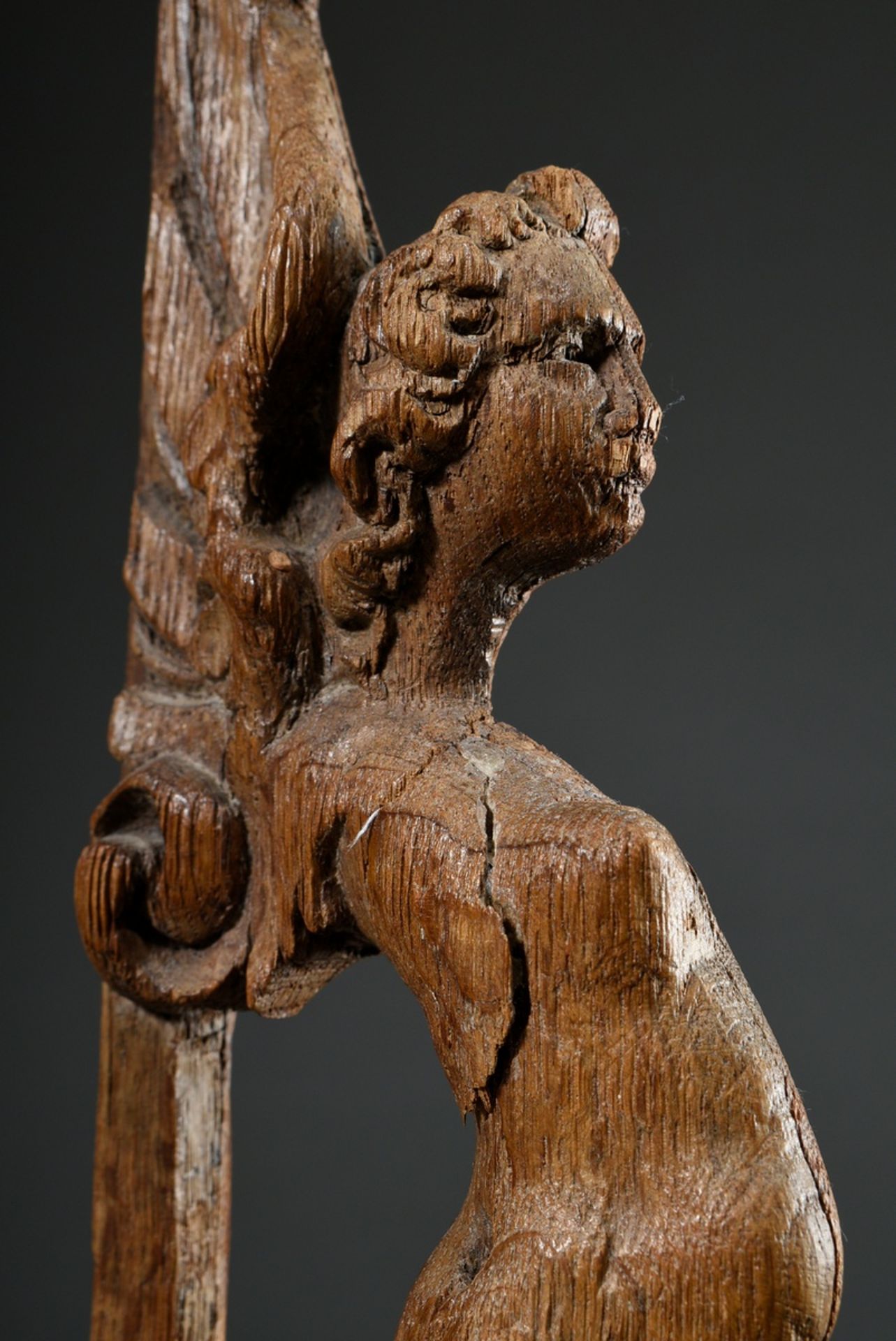 Pair of antique carvings "Harpies", formerly part of a piece of furniture, oak, 32x15x4cm, slightly - Image 6 of 6