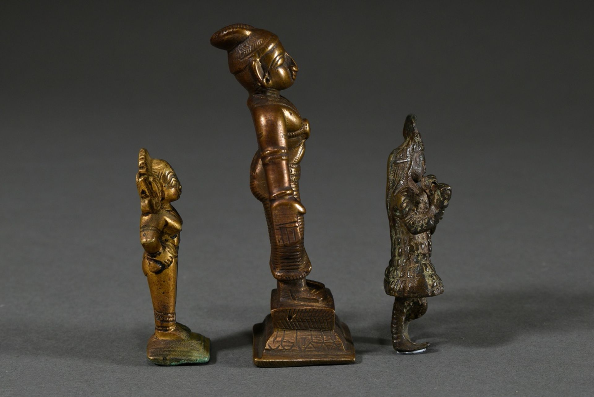 3 Various bronzes: "Radha, female deity and Krishna Venugupola playing the flute", partly fire-gild - Image 3 of 4