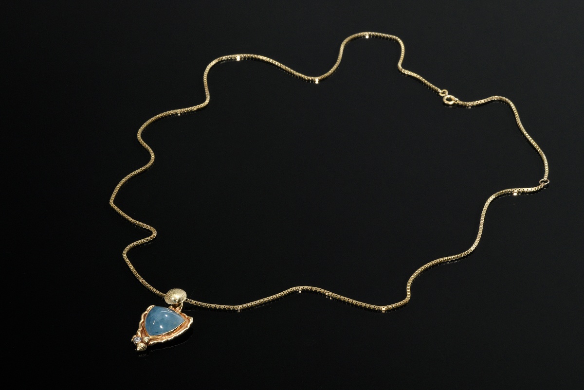 Maritime yellow gold 585 pendant clip (5,9g, l. 3,5cm) with aquamarine and diamond (ca.0.3ct/VSI/W) - Image 2 of 3