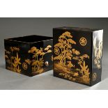 Große Lackbox mit Takamaki-e Dekoration in Gold und SIlber "Kraniche und Drachenschildkröten in Gar