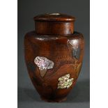Japanese bamboo "Natsume" tea caddy with Takamaki-e lacquer decor and mother-of-pearl inlays "winch