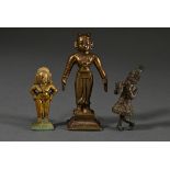 3 Diverse Bronzen: "Radha, Weibliche Gottheit und Flötespielender Krishna Venugupola", z.T. feuerve