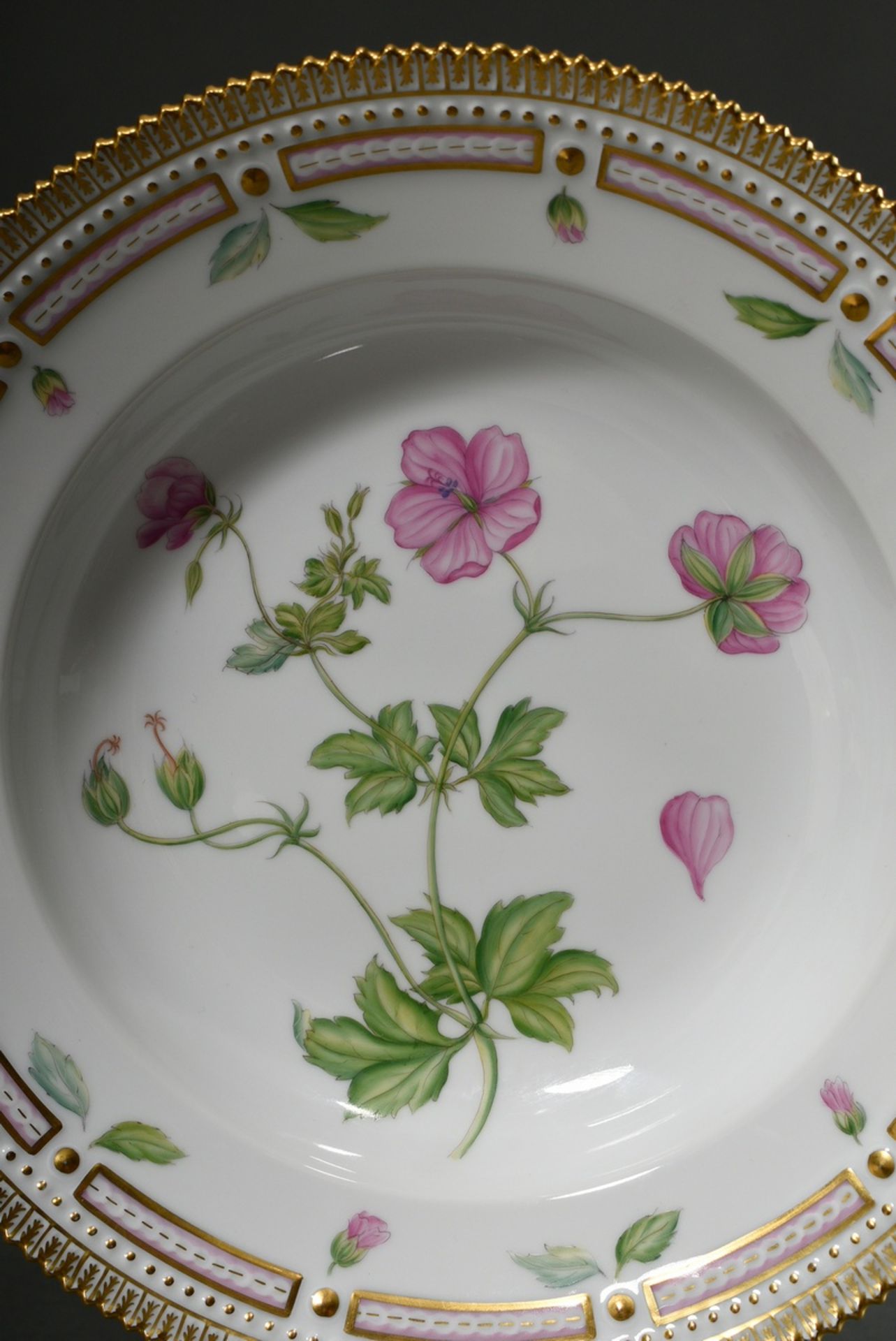 7 Royal Copenhagen "Flora Danica" plate with polychrome painting in the mirror and gold decorated s - Image 8 of 17