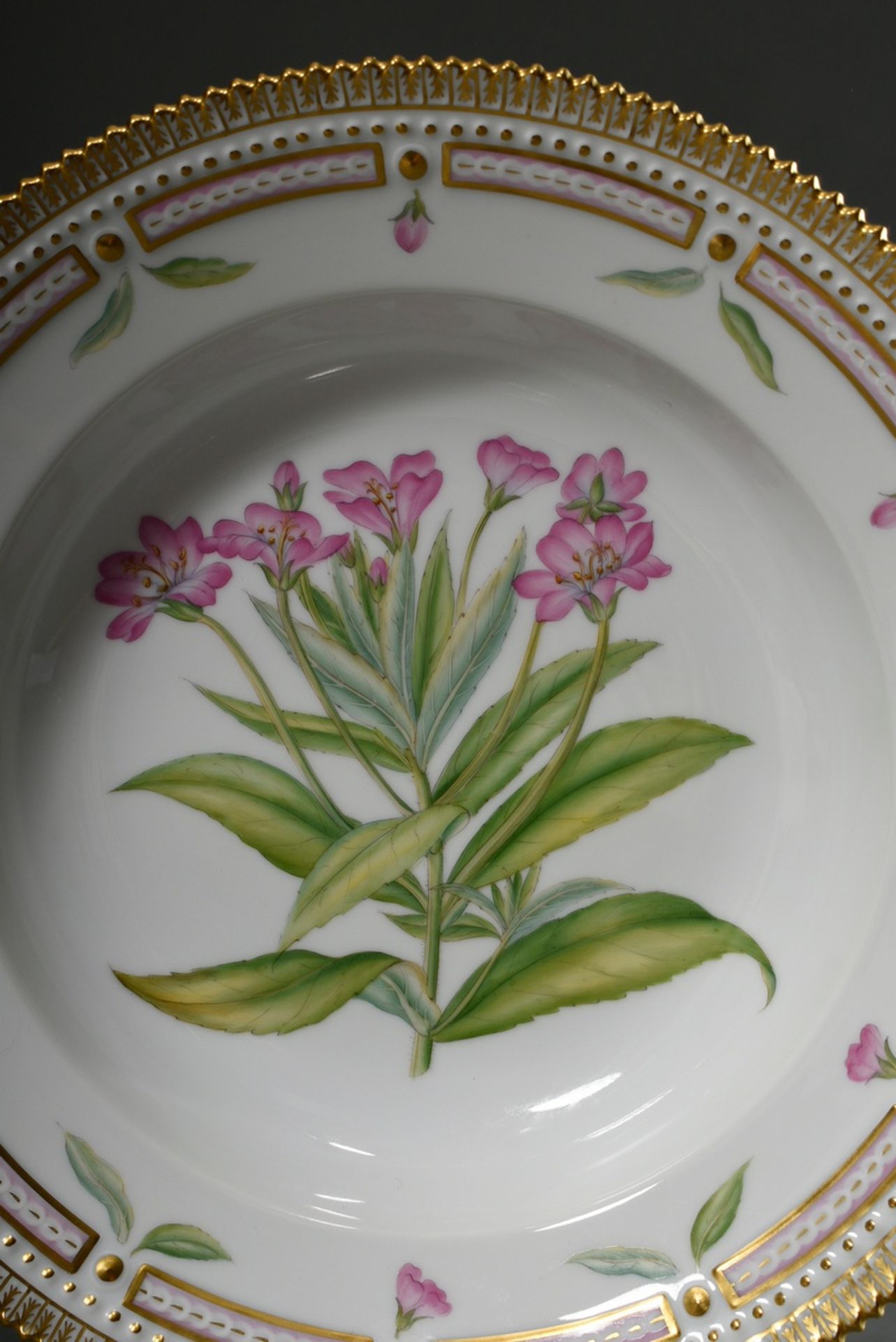 7 Royal Copenhagen "Flora Danica" plate with polychrome painting in the mirror and gold decorated s - Image 9 of 17