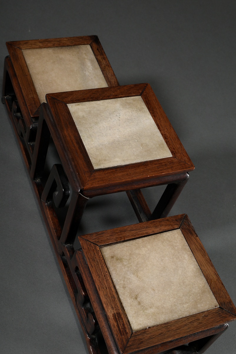 Rosewood Hongmu step presentoir with stone panels, China Qing dynasty, 17.5x46.5x14.3cm, small defe - Image 4 of 4