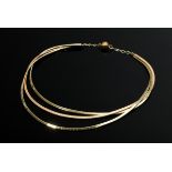 Dreireihiges Gelb- und Rotgold 585 "Backstein" Collier mit Silber vergoldeter Magnetschließe, 72,1g