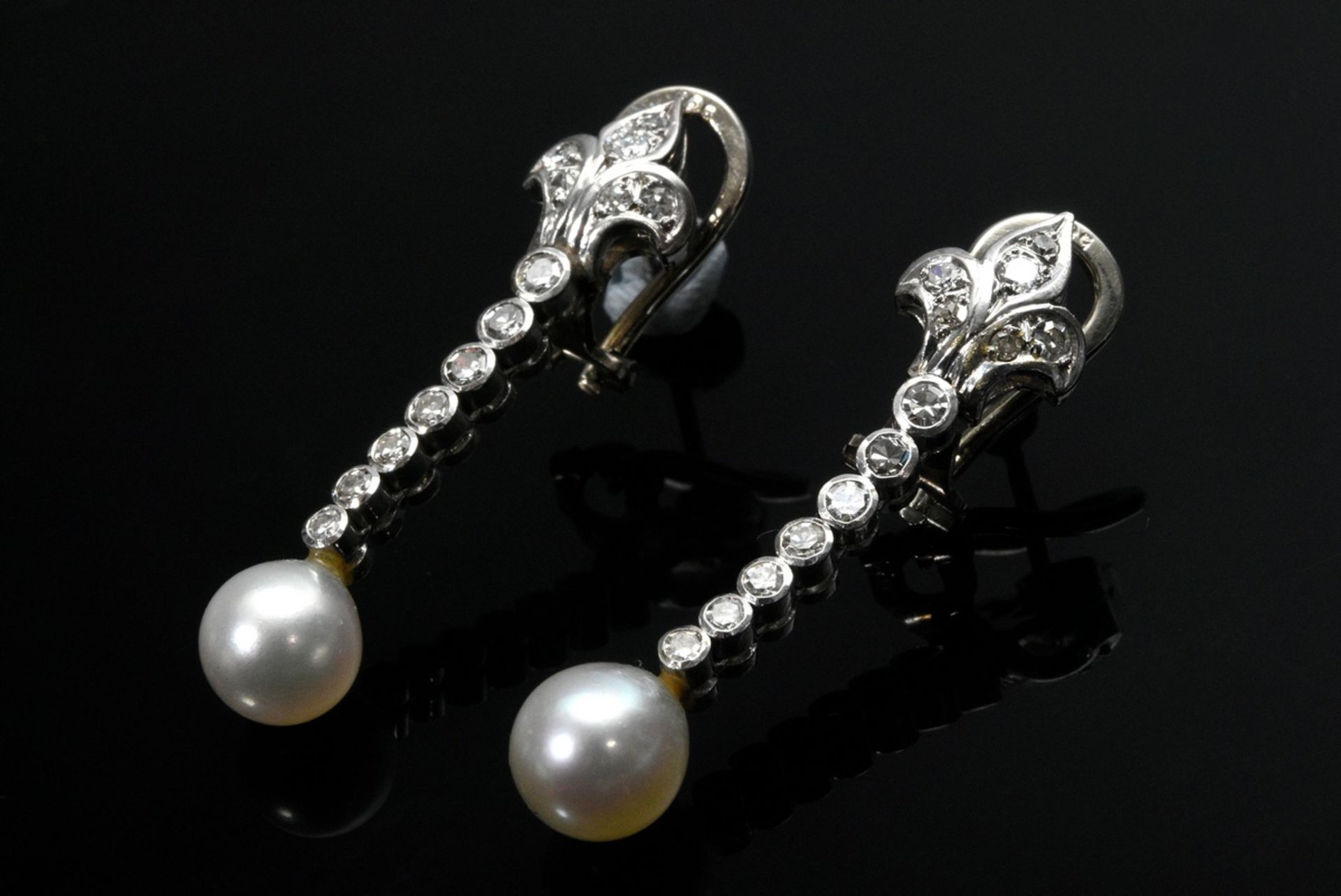 Paar Weißgold 585 Ohrhänger mit Achtkantdiamanten und Brillanten (zus. ca. 0.50ct/VSI/W) sowie Zuch