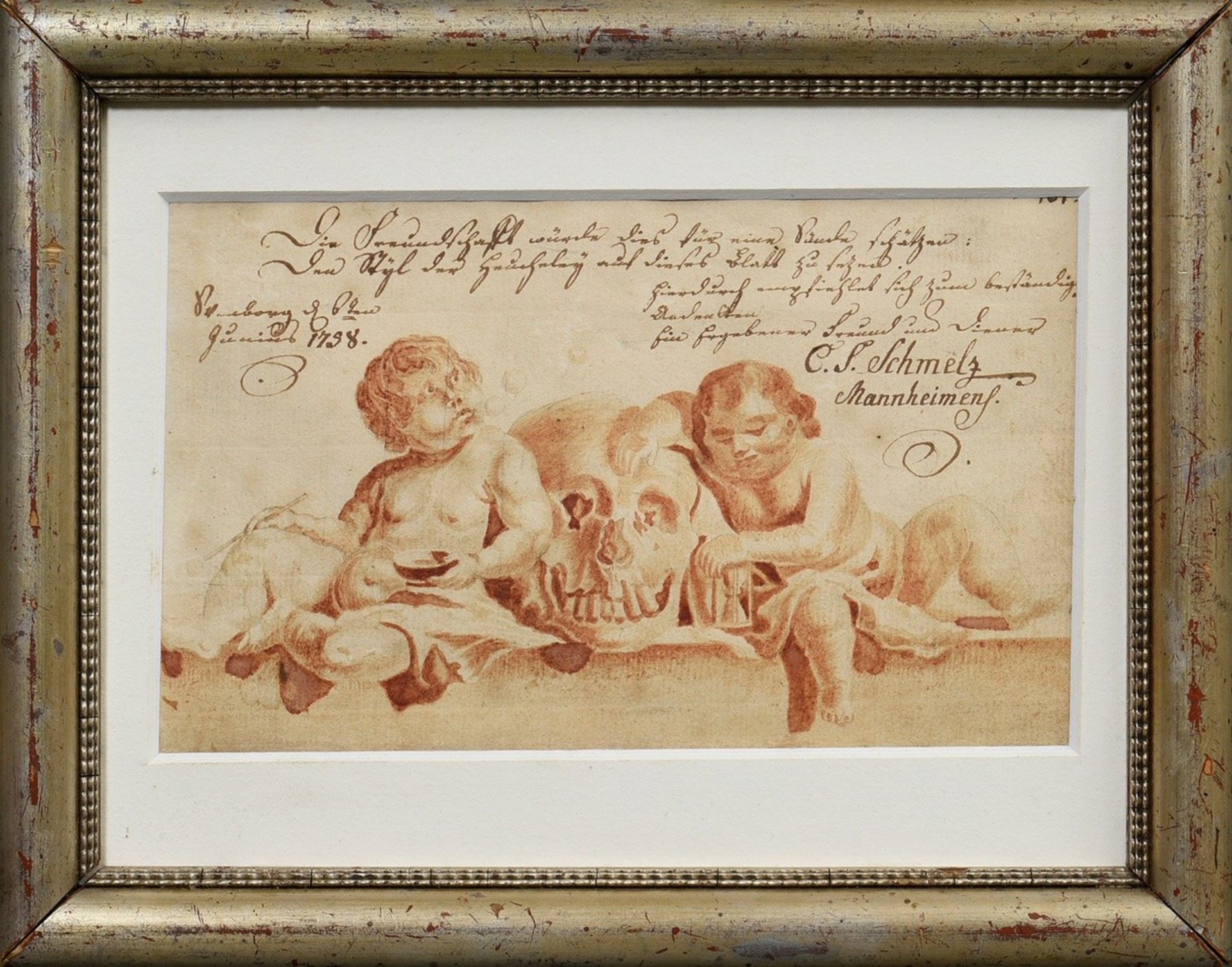 Schmelz, C.S. (18./19.Jh.) "Memento Mori" 1798, Sepiatinte, laviert, sign./dat., aus "Liber Amicoru - Bild 2 aus 3