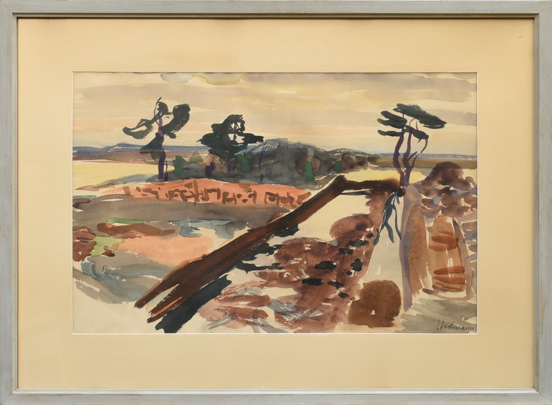 Hartmann, Erich (1886-1974) "Moor landscape" c. 1942, pencil/watercolour, sign. on the lower right, - Image 2 of 3