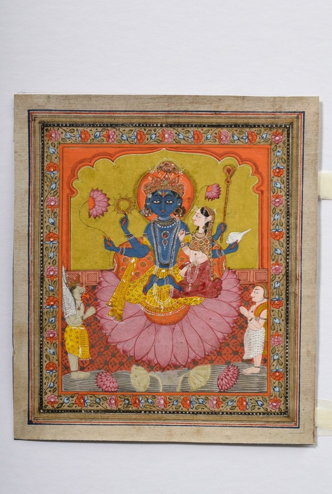 2 Various Indian book illustrations "Vishnu with Lakshmi" and "Avalokiteshvara" each on lotus thron - Image 5 of 5