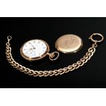 Rotgold Omega 585 Taschenuhr, weißes Emaille Zifferblatt mit arabische Zahlen und Strichindizes, Ba