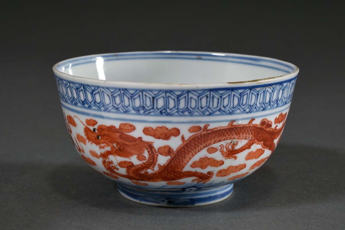 Chinese porcelain kummel with iron red and blue painting decor "Sky dragon with flaming pearl" abov - Image 2 of 6