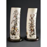 Paar bedeutende Shibayama Okimono „Vögel und Pflanzen“, Elfenbein mit feinen geschnitzten und gravi