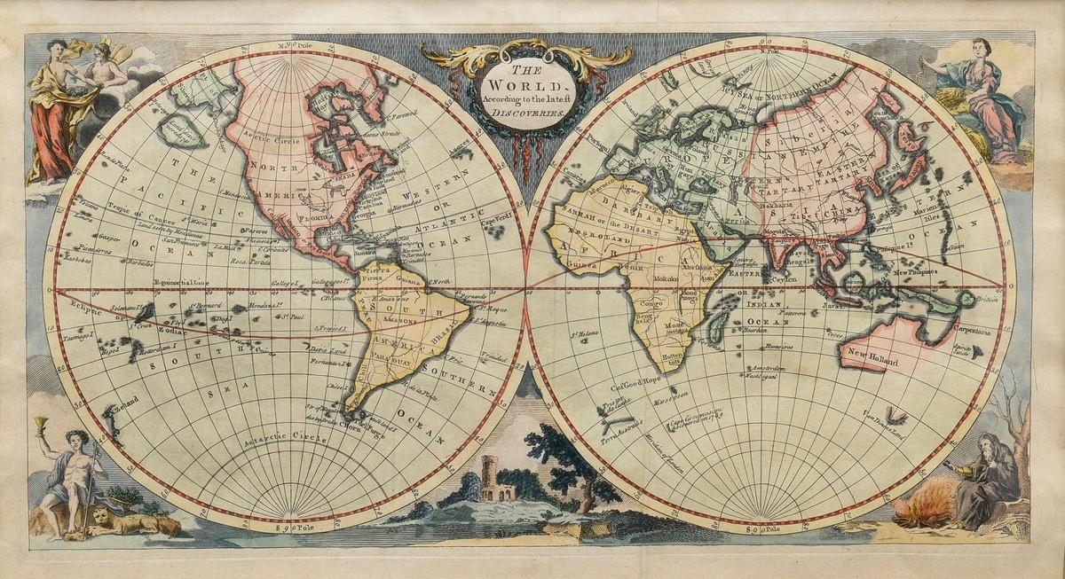 Jefferys, Thomas (1710-1771) "The world according to the latest discoveries" um 1760, colour. Coppe