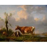 Verwée, Louis Pierre (1807-1877) "Landschaft mit Kühen und Schaf" 1846, Öl/Holz, u.r. sign./dat., P