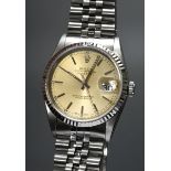 Rolex "Oyster Perpetual Datejust" Edelstahl Armbanduhr, Automatikwerk, vergoldetes Zifferblatt mit