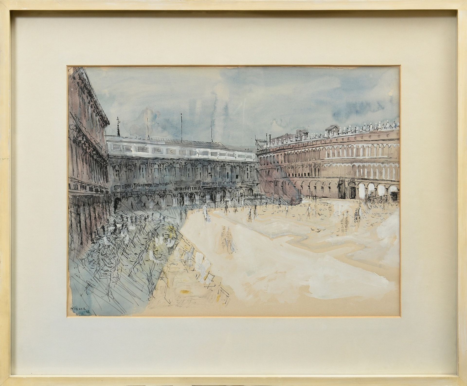 Körner, H. "Piazza San Marco" 1958, ink/watercolour/gouache, lower l. sign./dat., 45,5x59,5cm (w.f. - Image 2 of 3