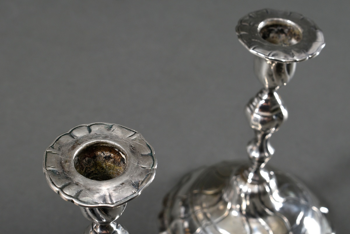 Pair of candlesticks in baroque style, Otto Arthur/Cologne, c. 1900, silver, 457g, h. 14cm, slight  - Image 2 of 6